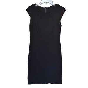 Taylor Black Stretchy ruffle collar cap sleeve dress Back Zipper size 4